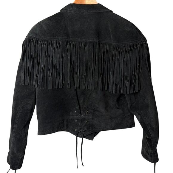 VTG Wilsons Leather Suede Jacket Western Fringe Cropped Button Snap Coastal Boho - Picture 3 of 12